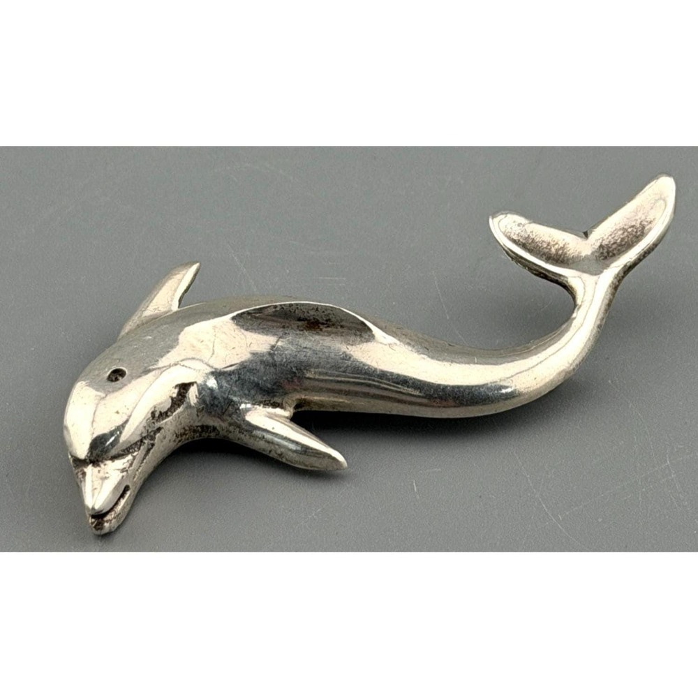 Vintage Mexican Taxco Dolphin Brooch 970 Silver Pineda Mark Aquatic 2.5" 12.6g